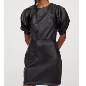 H&M Vegan Leather Puff Sleeved Mini Dress